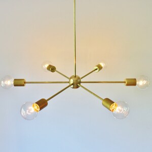 Sputnik Chandelier, Mid Century Modern Brass Pendant Lighting Fixture, 6 Arms, Large Hanging Ceiling Mount Lamp, Free Shipping image 2