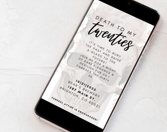 20 代の誕生日招待状 | 編集可能なデジタル招待状 | 葬儀テーマの 30 歳の誕生日パーティー | ダークエレガンス | ハロウィンの誕生日