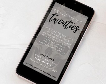 20 代の誕生日招待状 | 編集可能なデジタル招待状 | 葬儀テーマの 30 歳の誕生日パーティー | ダークエレガンス | ハロウィンの誕生日