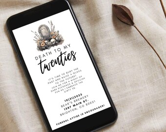 20 代の誕生日招待状 | 編集可能なデジタル招待状 | 葬儀テーマの 30 歳の誕生日パーティー | ダークエレガンス | ハロウィンの誕生日