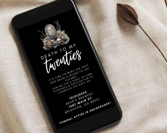 20 代の誕生日招待状 | 編集可能なデジタル招待状 | 葬儀テーマの 30 歳の誕生日パーティー | ダークエレガンス | ハロウィンの誕生日