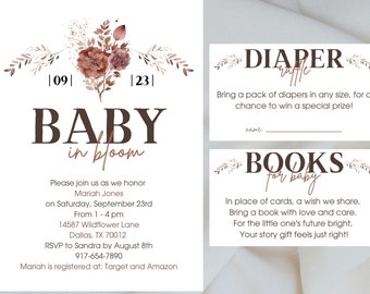 Baby in Bloom - ベビーシャワー招待状 - ベビーシャワーバンドル - 花柄 - ボヘミアン - ベビーシャワー招待状 - 編集可能なテンプレート - ベビーシャワー - 招待状