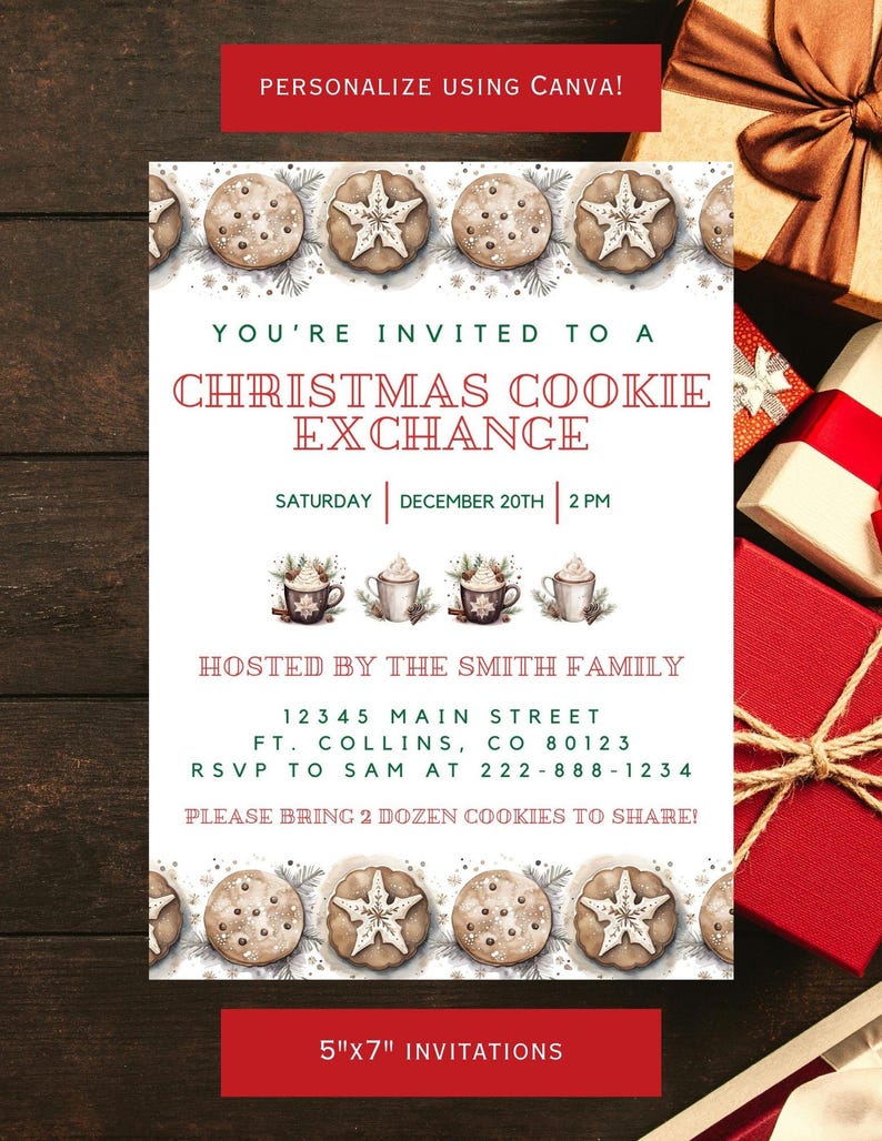 Christmas Cookie Invitation Template Printable Holiday Invite Christmas ...