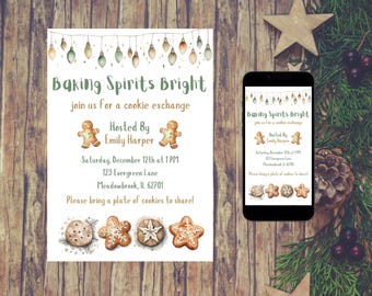 クリスマス クッキー招待状テンプレート | 印刷可能なホリデー招待状 | クリスマス クッキー交換 | デジタル ダウンロード | Canva 編集可能