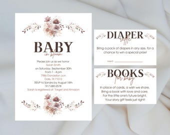 Baby in Bloom - ベビーシャワー招待状 - ベビーシャワーバンドル - 花柄 - ボヘミアン - ベビーシャワー招待状 - 編集可能なテンプレート - ベビーシャワー - 招待状