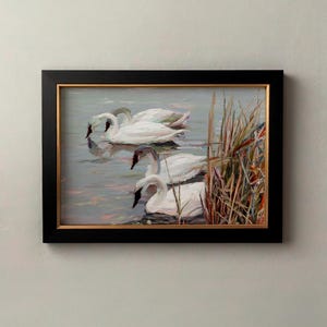 Swan Art Print | Vintage PRINTABLE Wall Art | Pastel Farmhouse Nursery Painting | Antique Swan Wall Art | Country Farmhouse Decor
