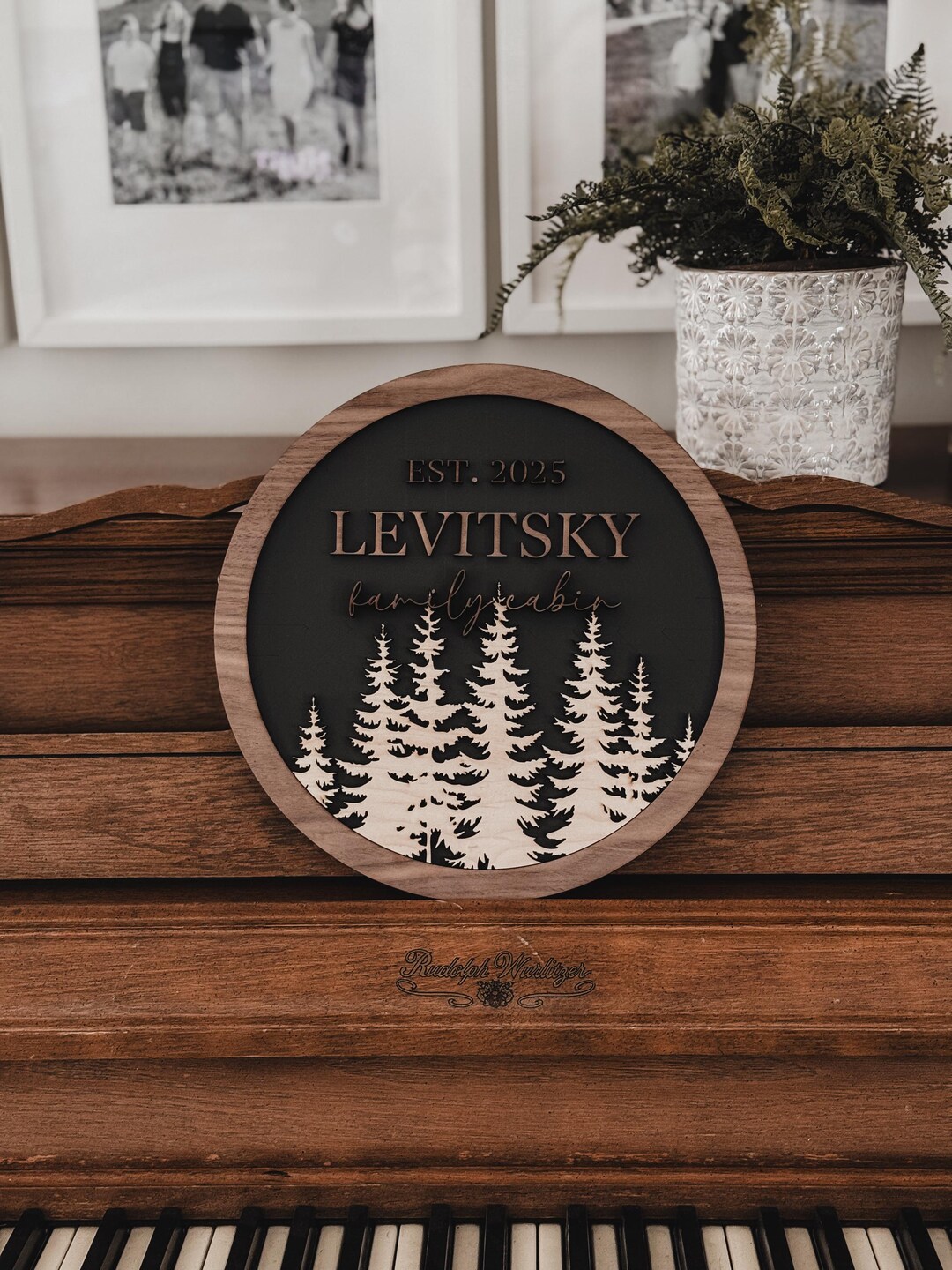 Custom Family Name Wood Sign | Laser Cut Pine Tree, Cabin Decor - Etsy