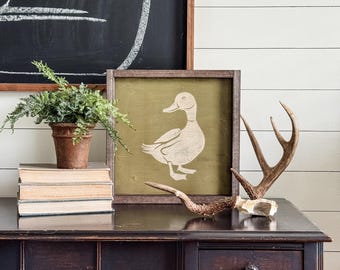 Handmade Duck Wall Sign | Rustic Farmhouse Art, Stained Wood Frame