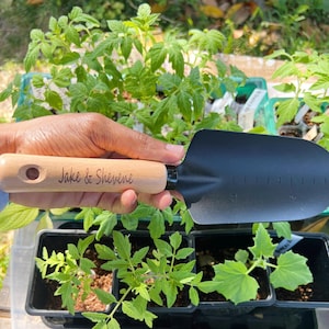 Personalized Garden Trowel- custom Engraved wooden Handle. Gardening gift for Gardeners, weddings or anniversaries.