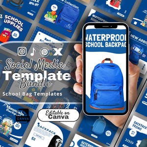 Graphismes pour réseaux sociaux pour sac d'école | Toile personnalisable pour promotions