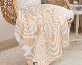 Topographische Sherpa Decke, neutrale beige Boho Decke, gemütliches Fleece Geschenk für Zuhause
