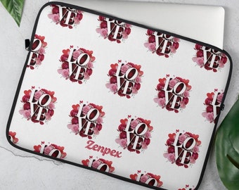 Floral LOVE Neoprene Laptop Sleeve, Romantic Tech Cover