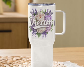 Blumen Reisebecher: Auslaufsicherer Edelstahlbecher mit Griff