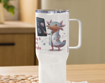 Axolotl-Wissenschaftler Reisebecher | Einzigartiges STEM Geschenk | Warm & kalt Thermobecher mit Deckel