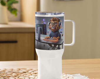Lion Gamer Edelstahl Reisebecher: Isoliert, futuristisches Design (25oz & 40oz)