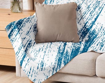 Blue Abstract Sherpa Fleece Blanket, Modern Throw