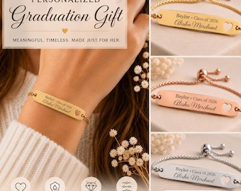 Personalisierte Abschluss Armband, benutzerdefinierte Namen Armband, gravierte Bar Armband, Klasse von 2026 Geschenk für sie