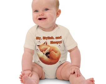 Baby Bodysuit aus Bio-Baumwolle Sly Stylish Fuchs Design | Weiche umweltfreundliche Neugeborenen-Säuglings-Kleinkind-Kleidung | Babypartygeschenk & Geschlechtsneutral