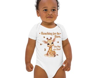 Bio Baumwolle Giraffe Baby Body: "Reach for the Stars" Kleinkind-Shirt