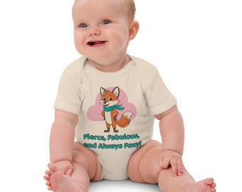 Bio Baumwolle Baby Bodysuit – Sassy Fuchs Outfit | Geschlechtsneutrales Babypartygeschenk | Umweltfreundliche Säuglingskleidung