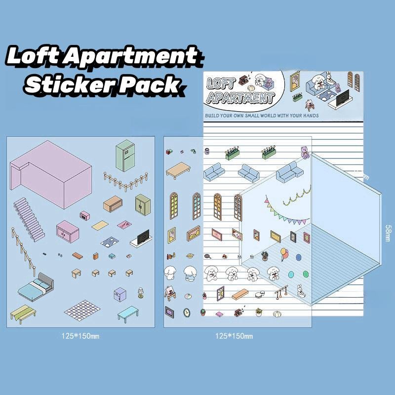 Repoting Room Sticker 3D Loft Apartment Scene Stickers – DIY Mini Room Sticker Book Kit - Etsy