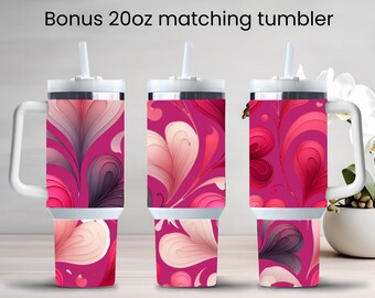 Envoltorio para vaso de 40 oz con forma de corazón, de color rosa, con un toque caprichoso y fluido. Envoltorio para vaso de San Valentín. Envoltorio para enfriar por sublimación.