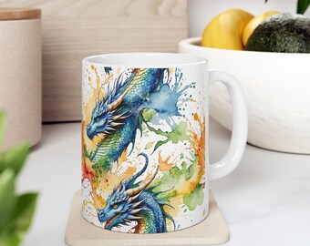 Watercolor Dragon Ceramic Mug, Fantasy Drinkware