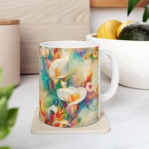 Colorful Flowers Ceramic Mug, Floral Tea Cup, Bright Flower Coffee Mug, Botanical Drinkware, Garden Lover Gift