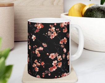 Cherry Blossom Ceramic Mug, Japanese Floral Tea Cup