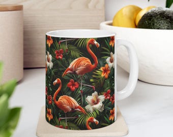 Tropical Flamingo Ceramic Mug, Jungle Paradise Coffee Cup