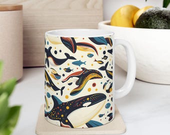 Ocean Orca Ceramic Mug, Color Splash Marine Life Tea Cup