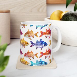 Fish Pattern Ceramic Mug - Ocean Vibes Coffee Cup, Sea Life Tea Mug, Underwater Animals Drinkware, Marine Theme Gift, Colorful Fishes