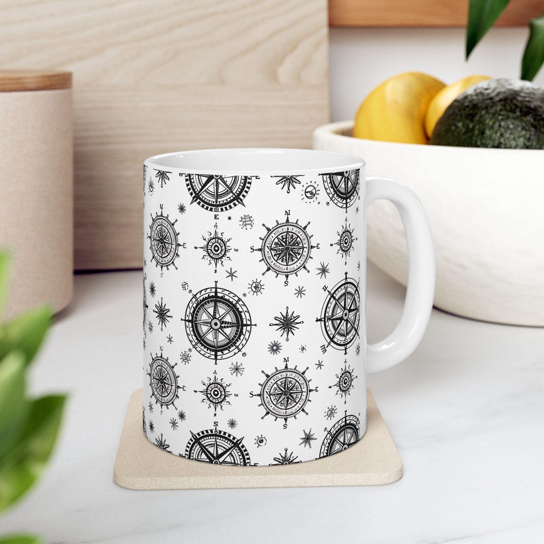 Compass Rose Ceramic Mug, Nautical Decor - Etsy
