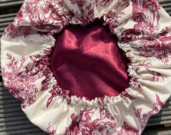 Toile de Jouy French Chic LUXE Zero Waste' Satin Bonnet, Eco-Friendly Night Cap, Wake Up Frizz-Free