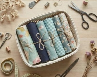 Retazos de tela de algodón azul, cuadrados para acolchado y patchwork.