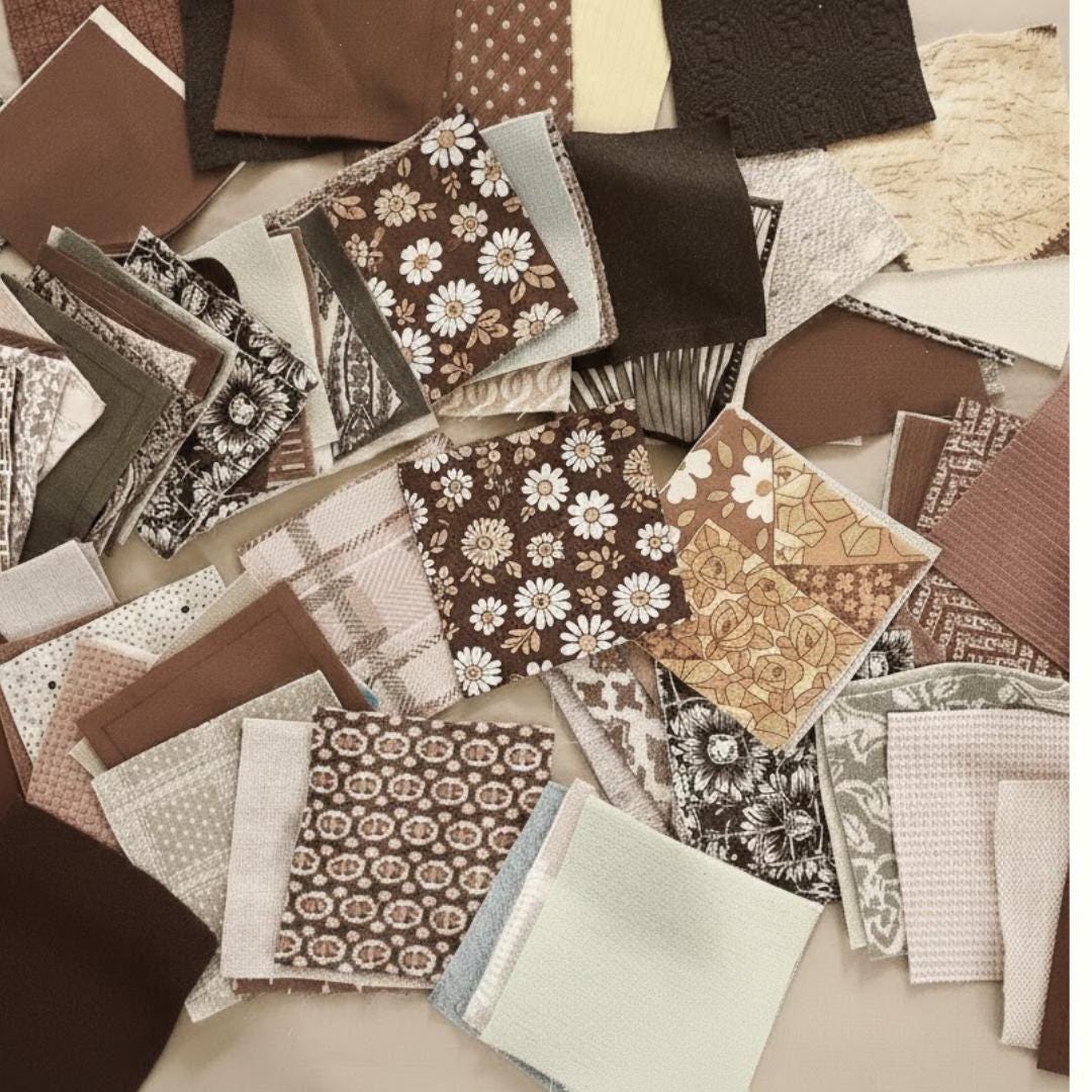 100 Vintage Brown & Beige Fabric Squares 4 Sizes– Percuta Patchwork ...
