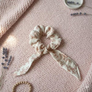Chouchou fait main en gaze de coton avec noeud, foulchie floral