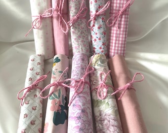 Set of 50 Pink Cotton Fabric Scraps, 15x15cm, Crafting Patchwork Quilting Supplies