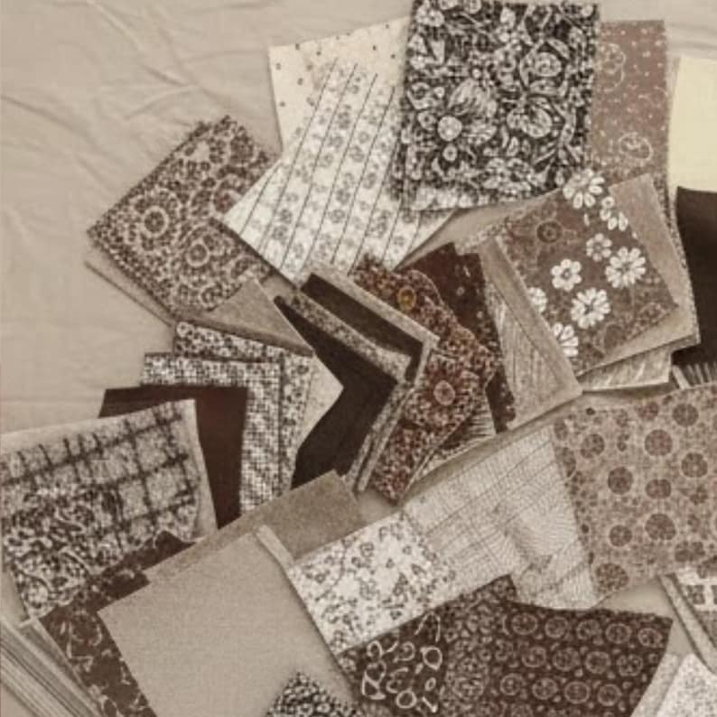 100 Vintage Brown & Beige Fabric Squares 4 Sizes– Percuta Patchwork ...