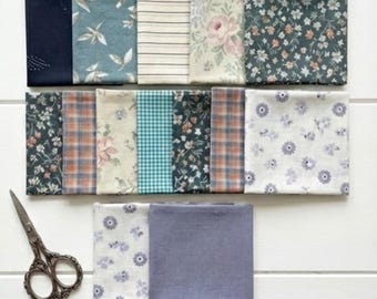 15x15 blue Fabric Bundle: Handpicked Patchwork Kit Cottagecore- DIY,50pcs
