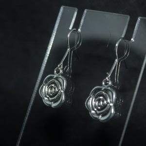 Silver Rose Dangle Earrings