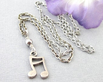 Silver 16th Note Necklace, Sixteenth Note Jewelry, Music Jewelry Gifts, Music Birthday Gift