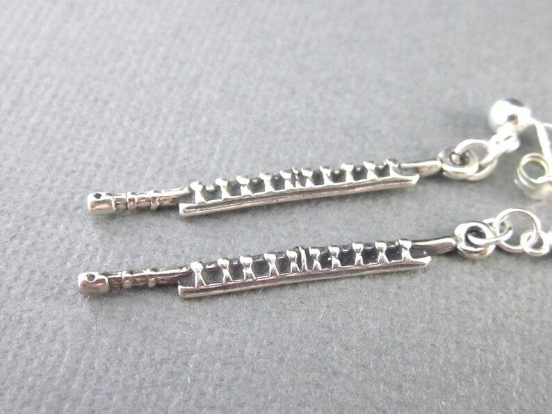Sterling Silver Flute Earrings Post and Clutch Long Dangling Etsy