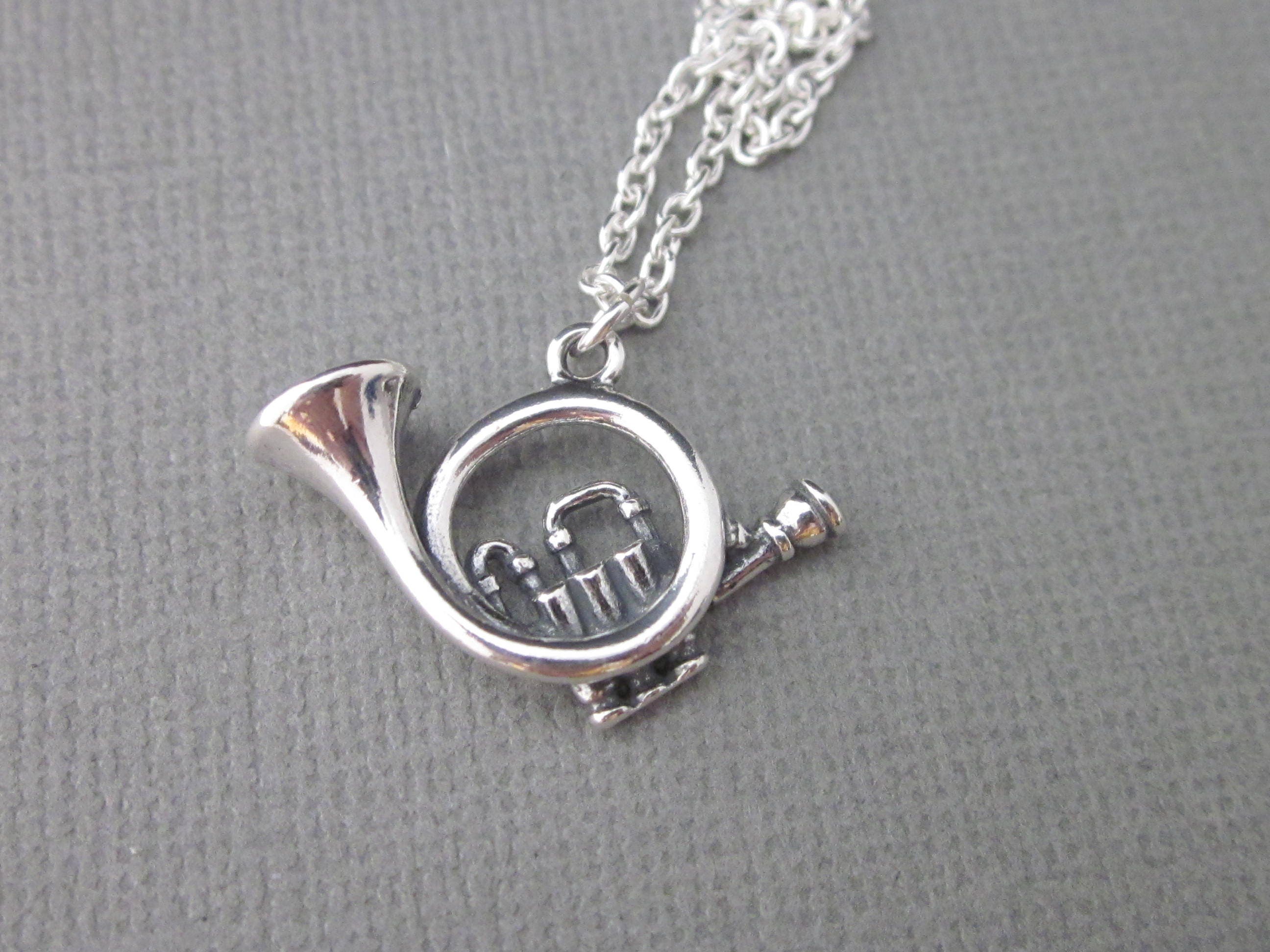 Sterling Silver French Horn Necklace Dimensional Two Sided Etsy UK