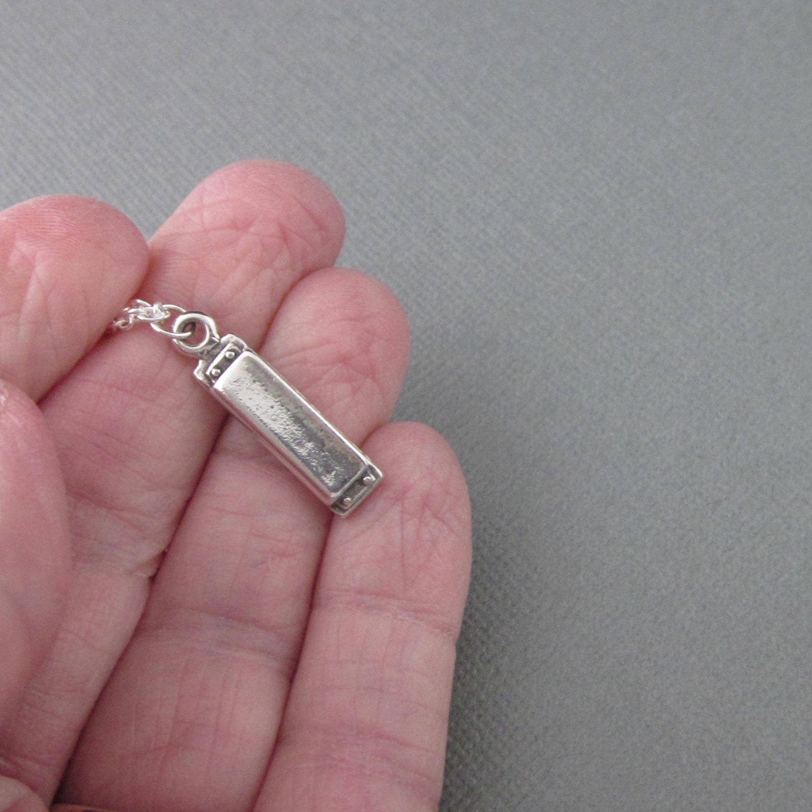 Sterling Silver Harmonica Necklace, Small Harmonica Charm With Chain
