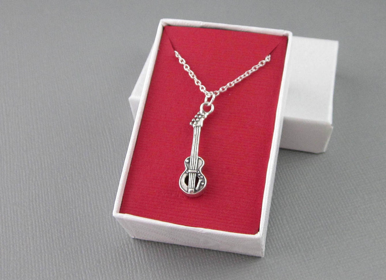 Sterling Silver Bass Guitar Necklace Bass Guitar Charm Etsy