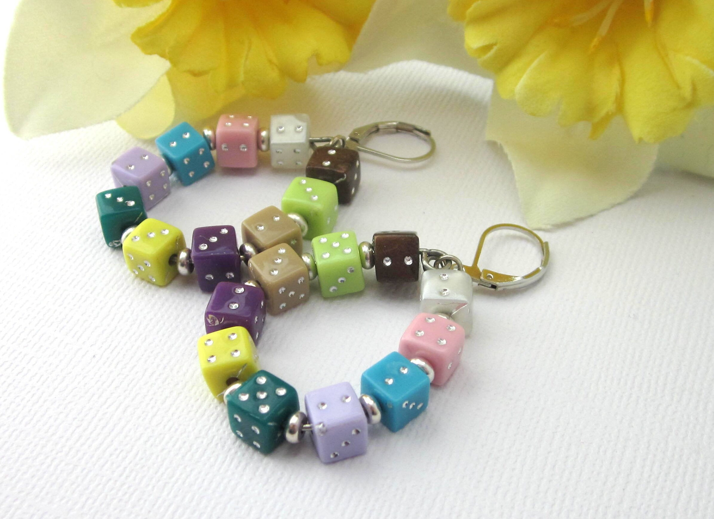 Dice Hoop Earrings Multicolored Acrylic Dice Earrings Oval Etsy