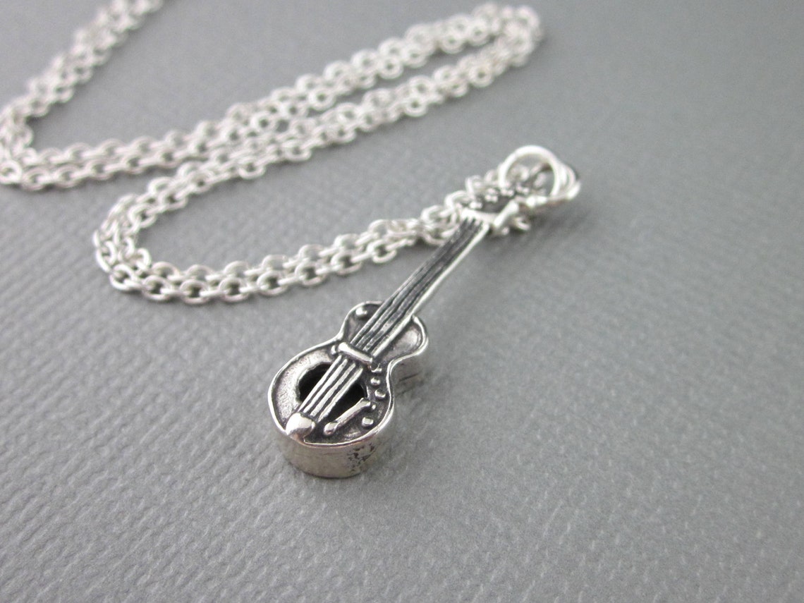 Sterling Silver Bass Guitar Necklace Bass Guitar Charm Etsy
