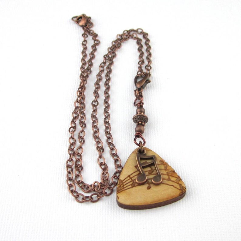 Wood Guitar Pick Pendant Necklace Guitar Pick Clipon Zipper Etsy