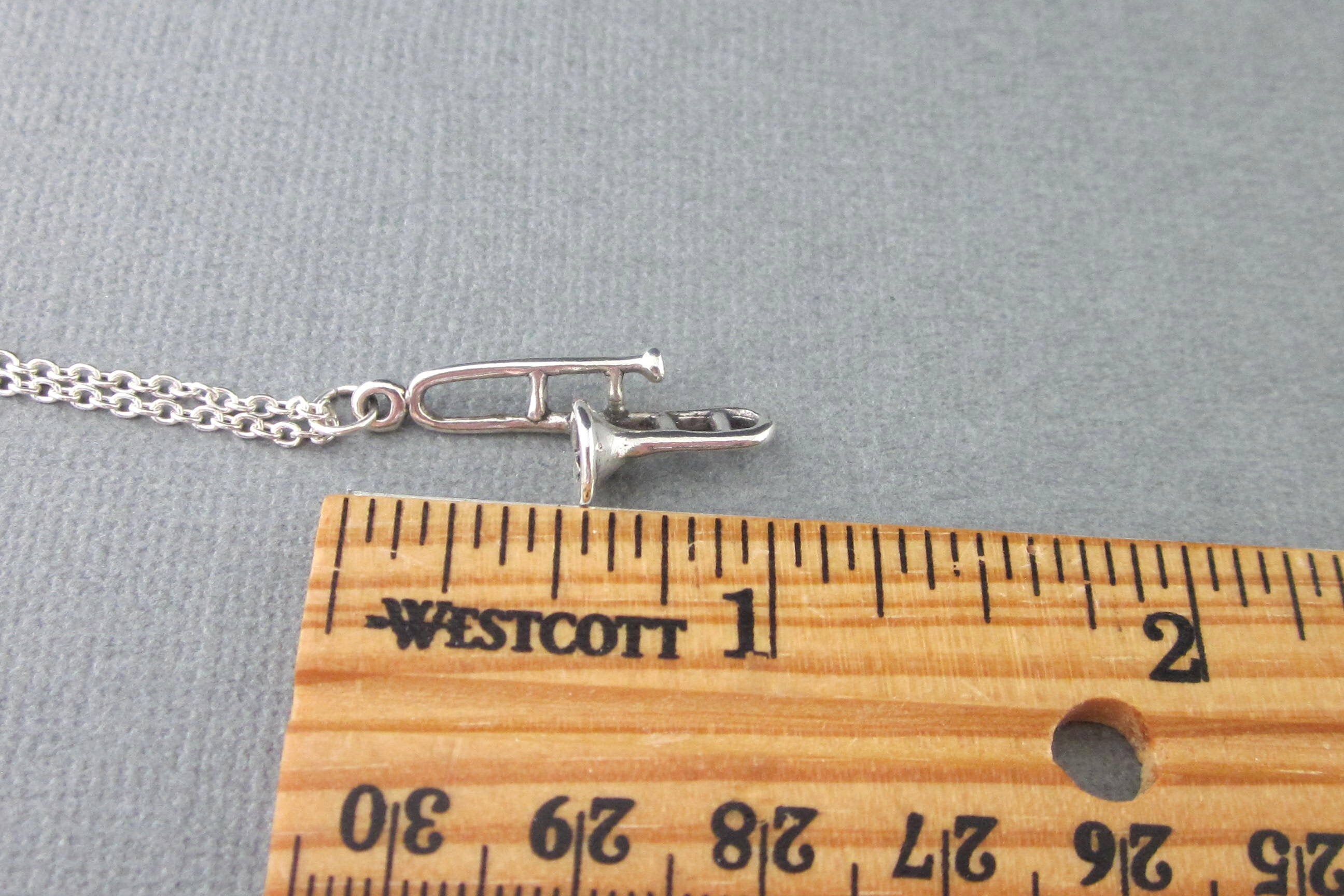 Sterling Silver Trombone Necklace,.925, Dimensional Trombone Charm and ...